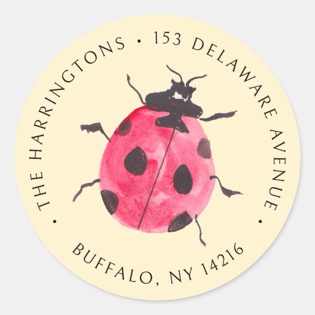 Sticker Rond Ladybug Hand-Drawn Buttercream Return Address (Devant)