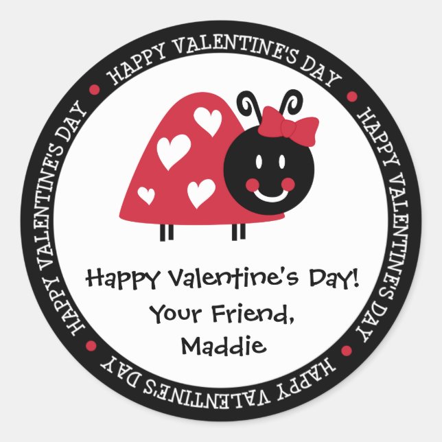 Sticker Rond Ladybug Valentine Day Hearts Party Favoriser (Devant)