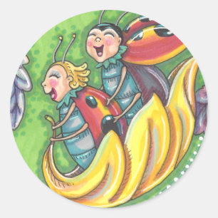 STICKER ROND LADYBUGS QUI RETOURNENT SUR LES FEUILLES D'AUTOMNE