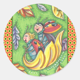 STICKER ROND LADYBUGS QUI RETOURNENT SUR LES FEUILLES D'AUTOMNE