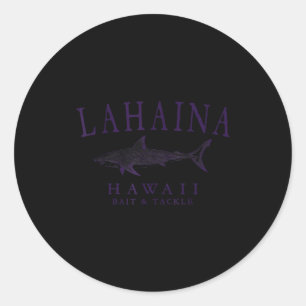 Sticker Rond Lahaina hawaii requin vintage prune art pêche
