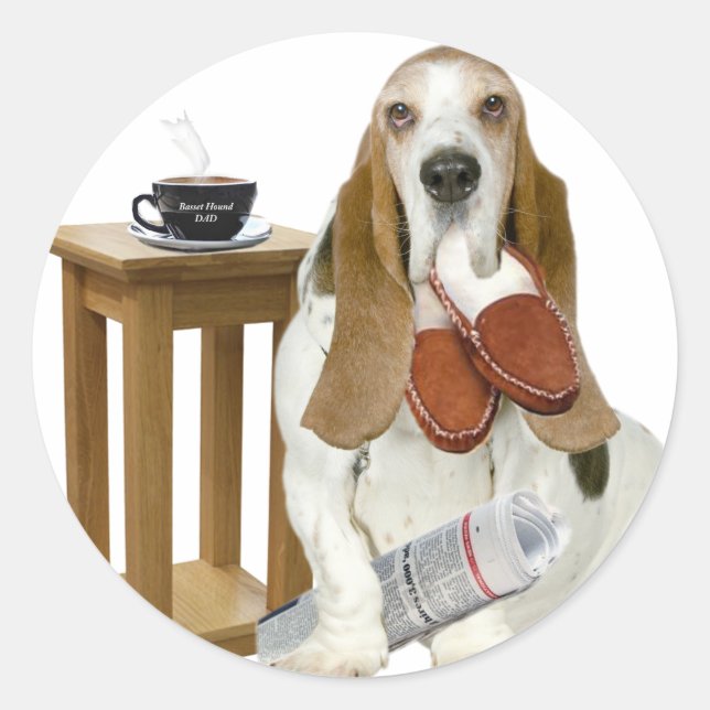 Sticker Rond L'aide de Basset Hound Daddy (Devant)