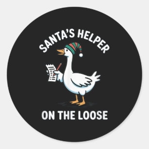 Sticker Rond L'aide de Père Noël Oie en liberté Joyeux Noël Chr