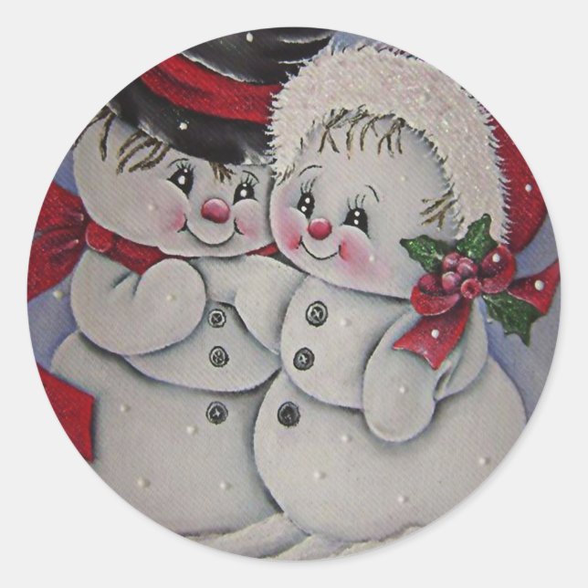 Sticker Rond Laisse-le neiger. Snowman, sa petite amie (Devant)
