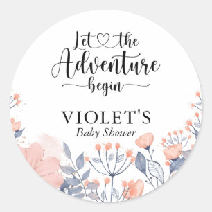 Sticker Rond Laisser Aventure Commencer Baby shower violet bleu