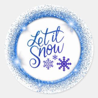 Sticker Rond Laisser il neige Faux Parties scintillant Bleu et