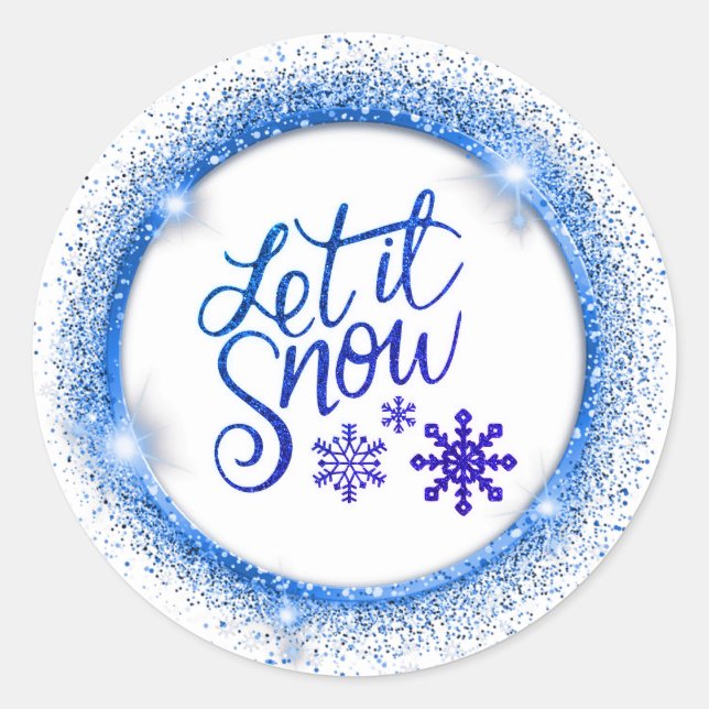 Sticker Rond Laisser il neige Faux Parties scintillant Bleu et  (Devant)