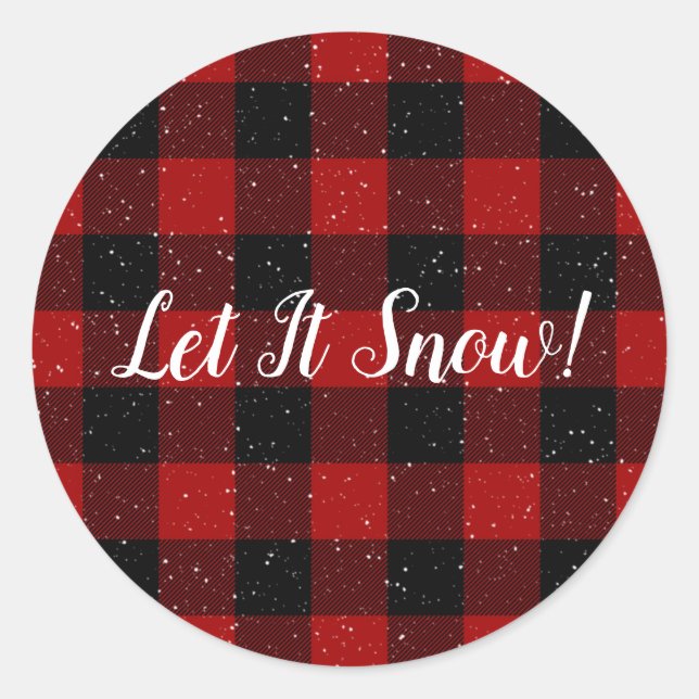 Sticker Rond Laisser il neige sur le buffle plaid (Devant)