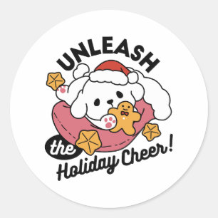 Sticker Rond Laisser la joie des fêtes - Noël de chien mignon