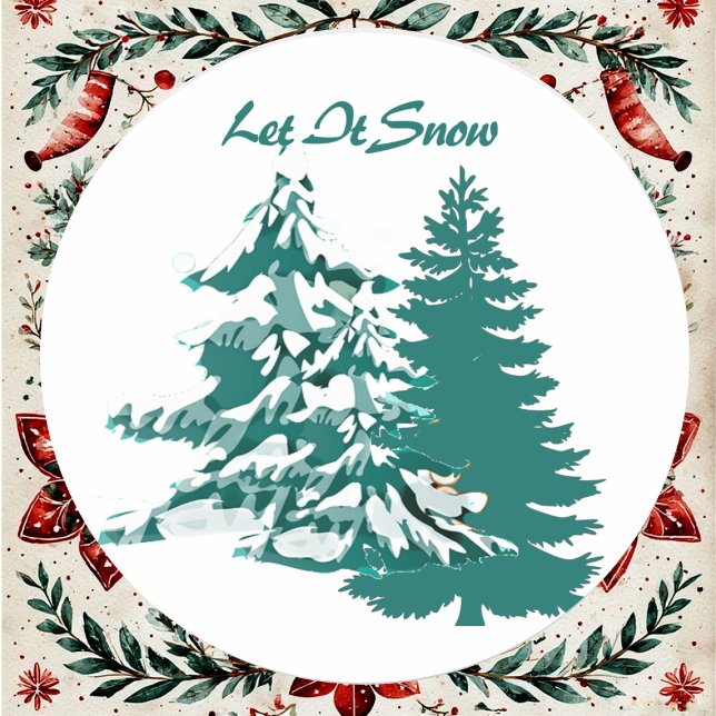 Sticker Rond Laisser la neige aquarelle hiver Noël Bois (Let it Snow Watercolor Winter Christmas Woodland Classic Round Sticker)