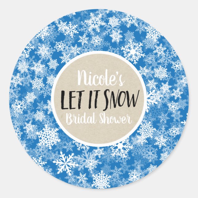 Sticker Rond Laisser la neige Bleu Snowflakes Fête d'hiver Favo (Devant)