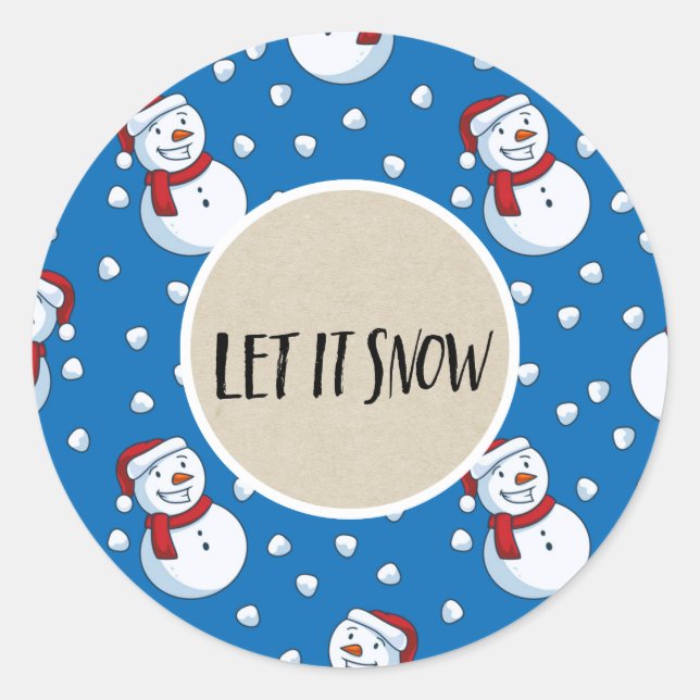 Sticker Rond Laisser la neige Blue Snowman hiver vacances Favor (Devant)
