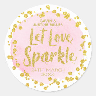 Sticker Rond Laisser L'Amour Étinceler Rose Avec Mariage Confet