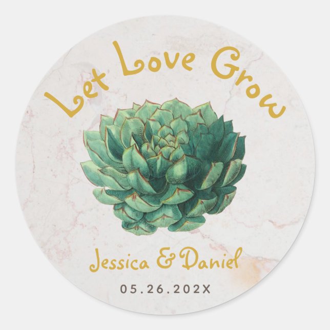 Sticker Rond Laisser l'amour grandir Succulent mariage botaniqu (Devant)