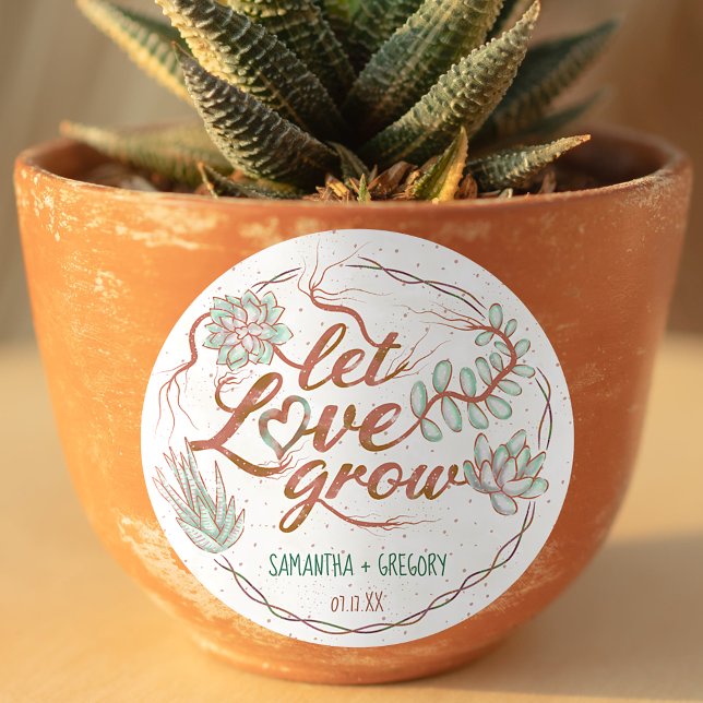 Sticker Rond Laisser l'amour grandir Wedding shower Succulent P (Créateur téléchargé)