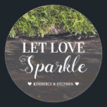Sticker Rond Laisser l'amour scintiller Woodland Rustic Style M<br><div class="desc">Laissez Love Sparkle Rustique Stickers Mariage campagnard.</div>