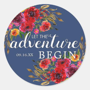 Sticker Rond Laisser l'aventure commencer Floral w Date