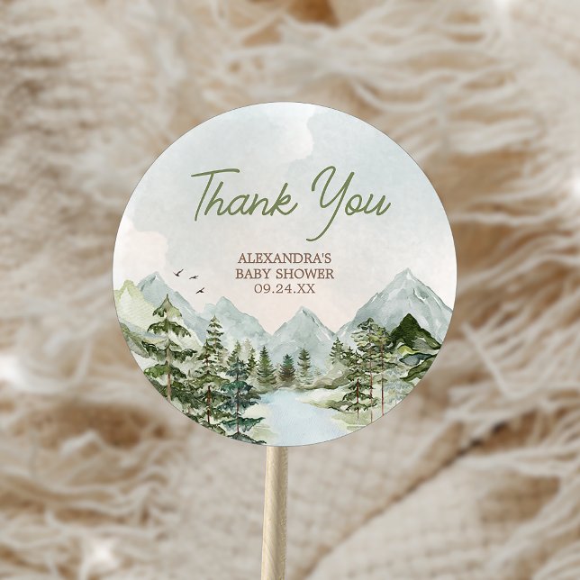 Sticker Rond Laisser l'aventure commencer le Baby shower des bo (Let the Adventure Begin Woodland Baby Shower Sticker)