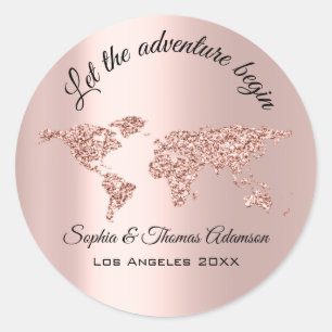 Sticker Rond Laisser l'aventure commencer Mariage Rose du monde