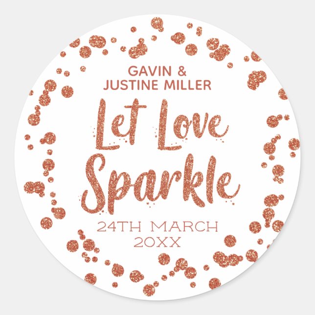 Sticker Rond Laisser Love Sparkle White Rose Gold Confetti Mari (Devant)