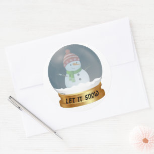 Sticker Rond LAISSER NEIGE drôle bonhomme de neige dans le glob