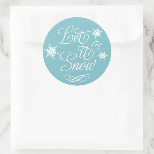 Sticker Rond Laisser neiger blanc Script Vacances Aqua Blue (Sac)