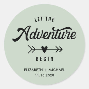 Sticker Rond Laissez L'Aventure Commencer Sage Green Mariage