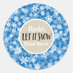 Sticker Rond Laissez-le Neiger Flocons de Neige Bleus Faveur de