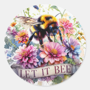 Sticker Rond Laissez les abeilles – Bouquet floral printanier à