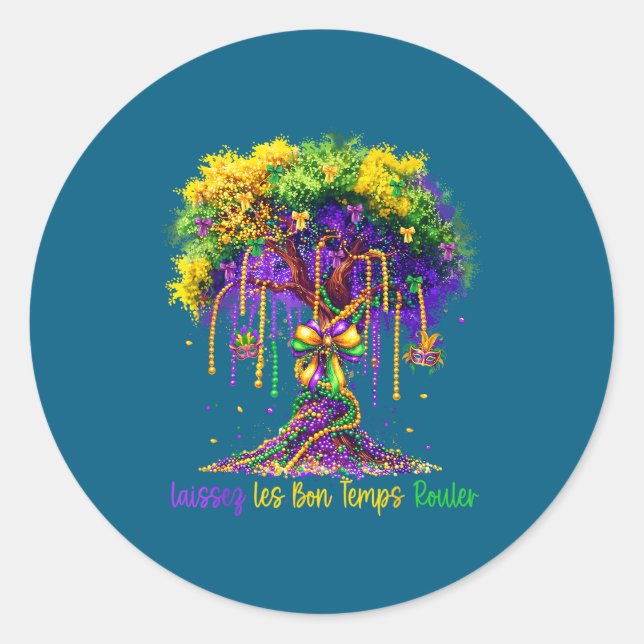Sticker Rond Laissez Les Bon Temps Rouler Mardi Gras Tree 2026  (Devant)