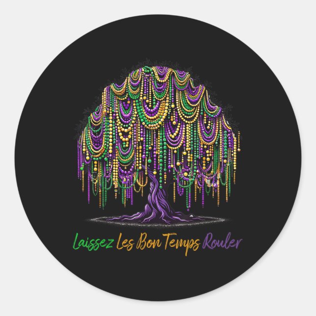 Sticker Rond Laissez Les Bon Temps Rouler Mardi Gras Tree Beads (Devant)
