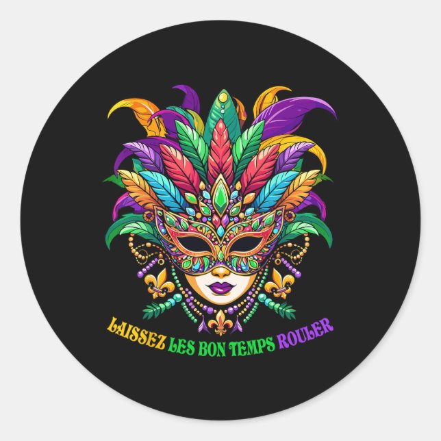 Sticker Rond Laissez Les Bons Temps Rouler Jester Mask Mask Bea (Devant)
