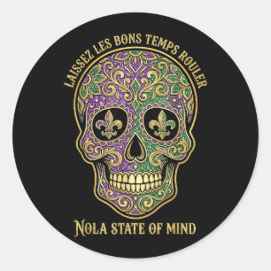 Sticker Rond Laissez Les Bons Temps Rouler Nola Sugar Skull Nou
