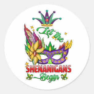 Sticker Rond Laissez Les Shenanigans Commencer Mardi Gras Stick