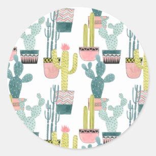 Sticker Rond Laissez-nous taco au sujet de motif de cactus de