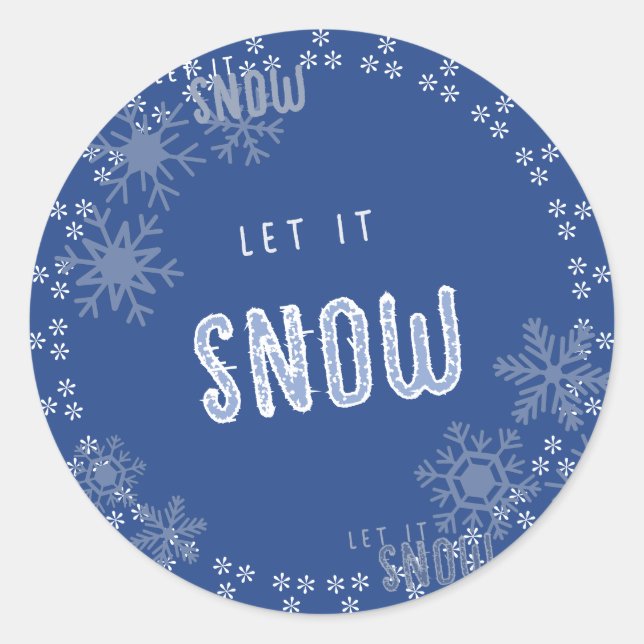Sticker Rond Laissez Tomber Neige Bleue Flocon de Neige Vacance (Devant)