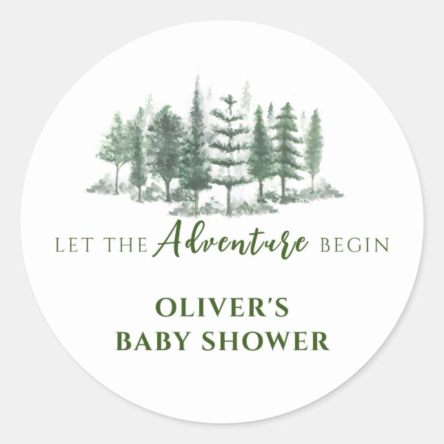 Sticker Rond Laissons l'aventure commencer le Baby shower fores (Devant)