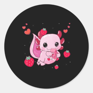 Sticker Rond Lait de fraise Axolotl Shake Kawaii Anim japonais