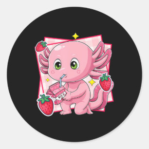 Sticker Rond Lait de fraise Kawaii Axolotl Anime japonais Cadea