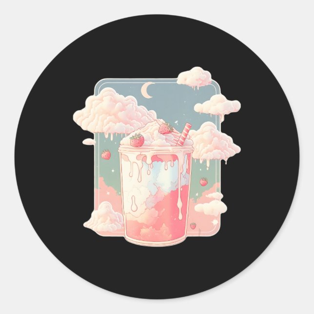 Sticker Rond Lait de fraise Milkshake Kawaii Lofi Cute Pastel (Devant)