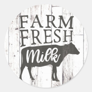 Sticker Rond Lait de vache blanc frais de la ferme de campagne 