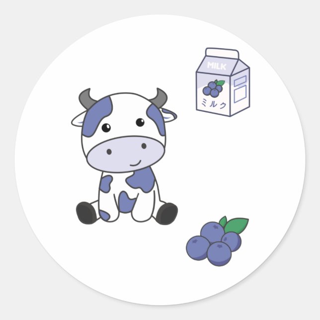 Sticker Rond Lait de vache Kawaii Blueberry japonais (Devant)