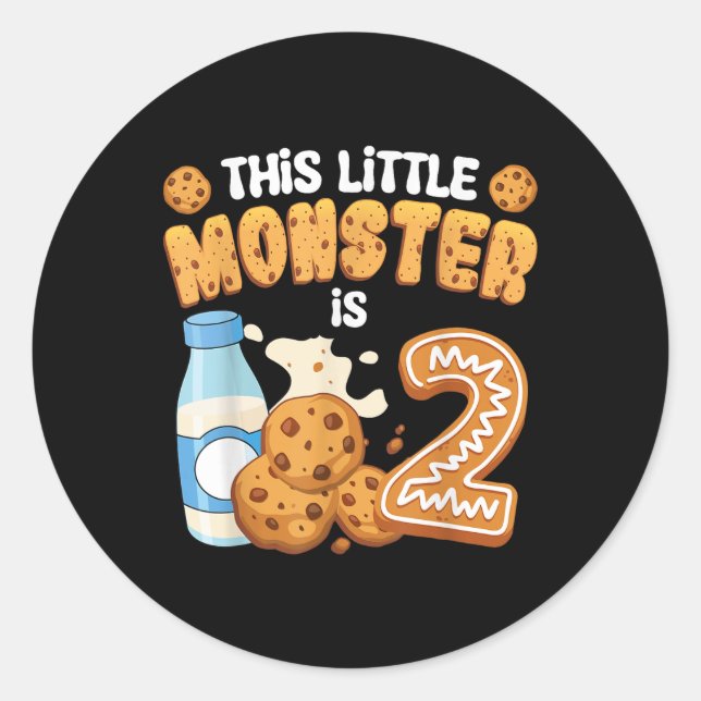 Sticker Rond Lait Et Biscuits Ce Petit Monstre A 2 Ans 2e Anniv (Devant)
