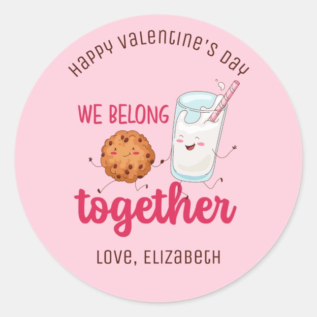 Sticker Rond Lait et biscuits Enfants mignons Saint Valentin ro (Devant)