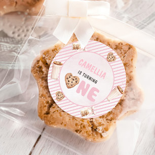 Sticker Rond Lait et biscuits Pink Fête du premier anniversaire