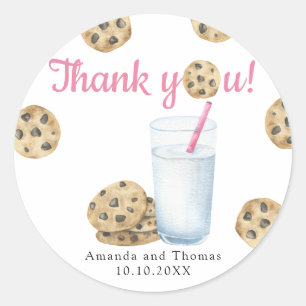 Sticker Rond Lait et cookies Baby shower Merci