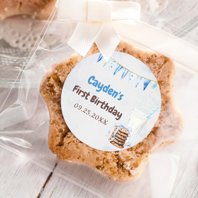Sticker Rond Lait Et Cookies Fête De Premier Anniversaire (Créateur téléchargé)