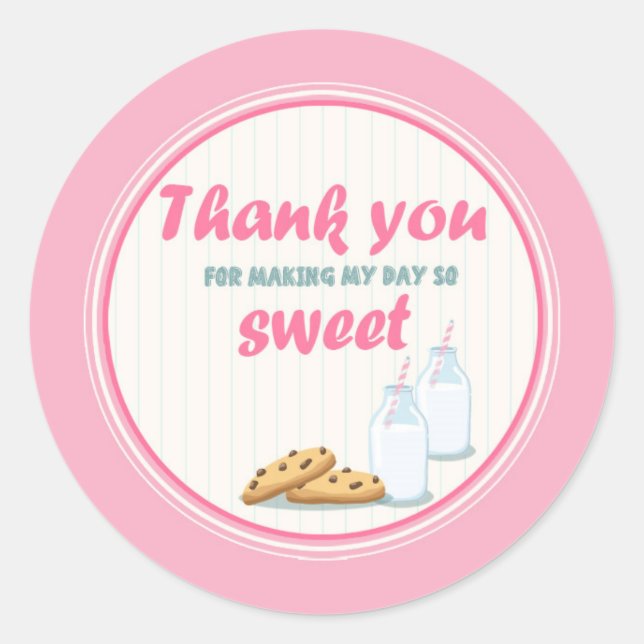 Sticker Rond Lait et cookies Merci Tags Cupcake Toppers (Devant)