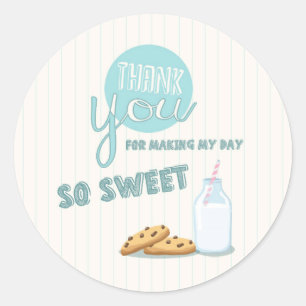 Sticker Rond Lait et cookies Merci Tags Cupcake Toppers