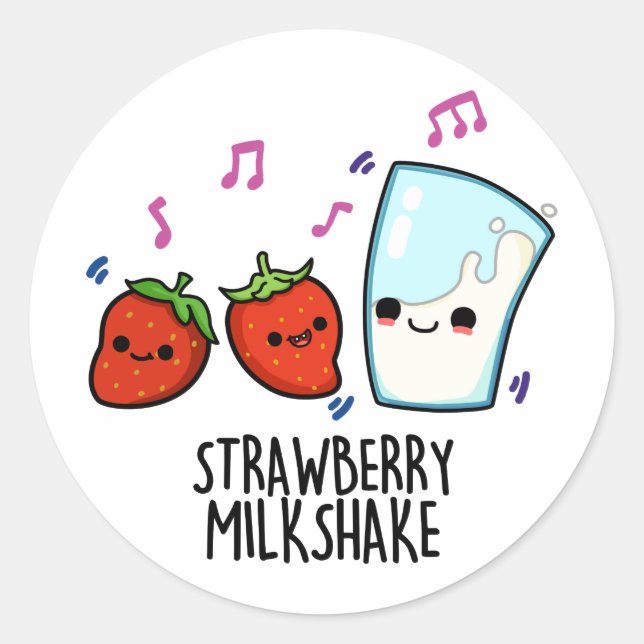 Sticker Rond Lait fraise Shake Funny Food Pun (Devant)